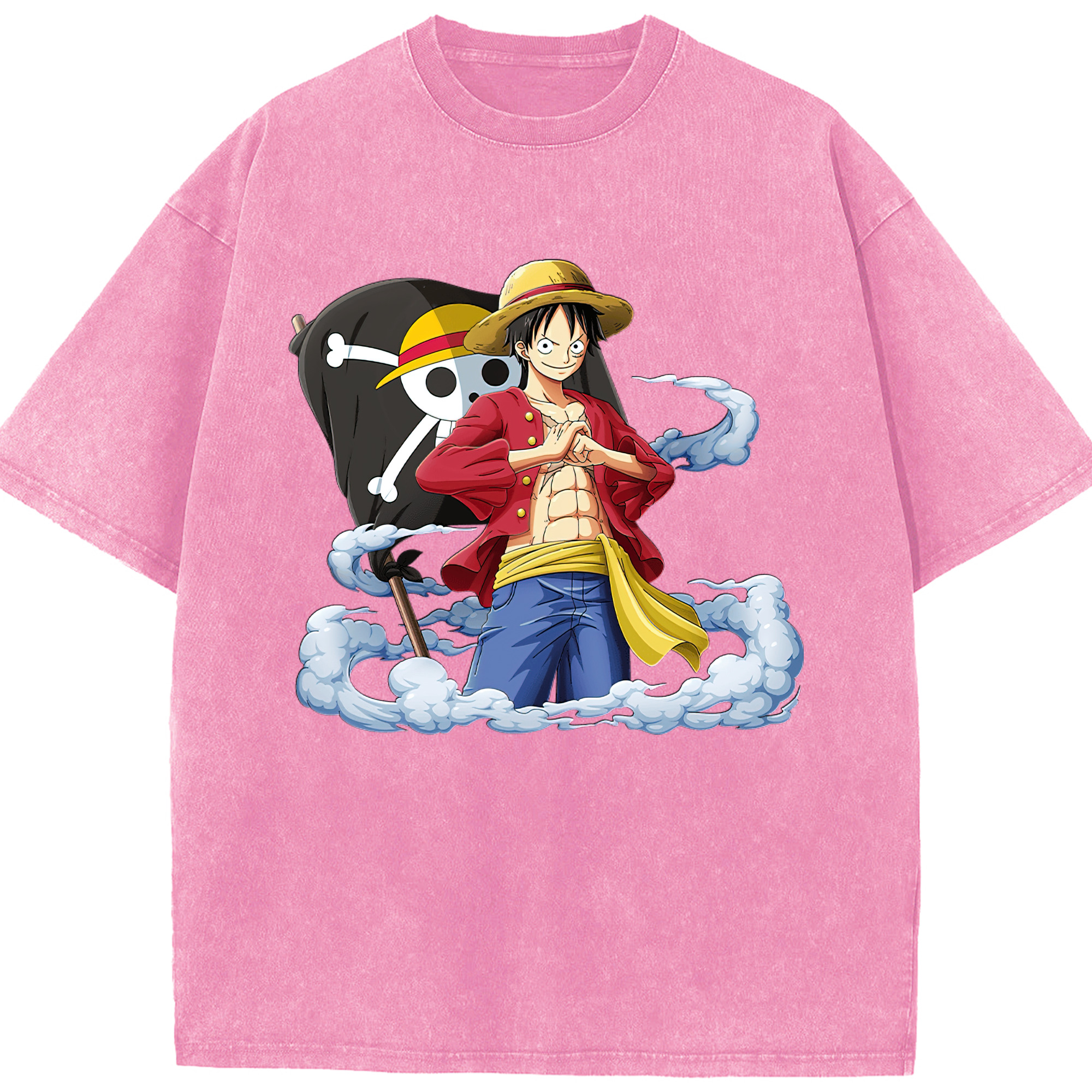 ワンピース モンキー・D・ルフィ ONE PIECE Monkey D. Luffy 綿100% ヴィンテージ風 半袖Tシャツ（フロントプリント）